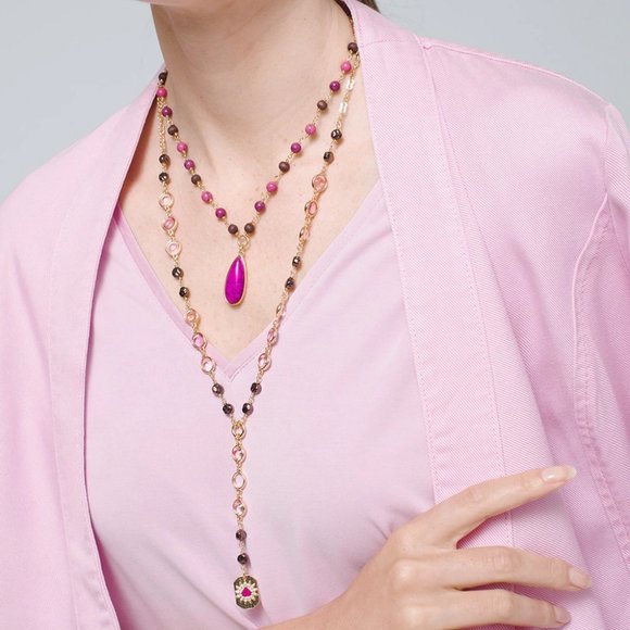 WHBM $110 3-in-1 CONVERTIBLE ORCHID-COLORED MULTI-ROW NECKLACE - Picture 3 of 7
